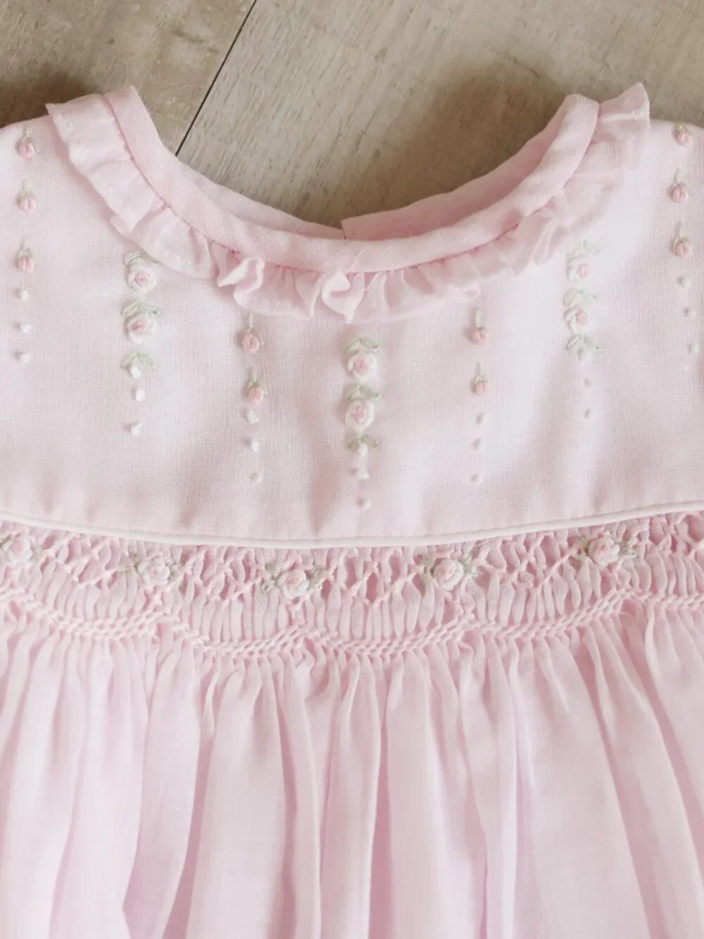 Pink Smocked Heirloom Float Dress Long Sleeve Bullion Rosebud Sarah Louise NB